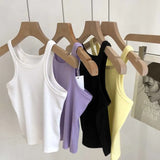 Zingj Cotton Slim Elastic Vest Female Spring And Summer New Pure Color Contracted Inside And Outside The Navel Base Sling-Outfit