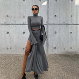 Zingj Women's Short Hooded Top High Waist Side Slit Unique Suit Skirt 2024 Spring And Autumn New Two-Piece Set For Women-Outfit