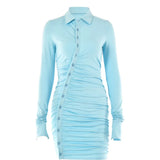Casual Women's Dresses Buttons Elegant Autumn Sexy Bodycon Holiday Dress Y2K Female Office Clothing New