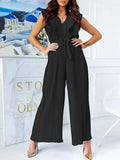 Women Solid Pencil Pants Slim Playsuit Elegant Waist Lace-up Belt Jumper Summer V Neck Ruffles Layered Ladies Office