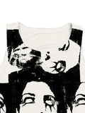 Funny Face Print Cropped Tank Top- Outfit