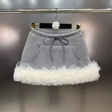 Grey Drawstring Frill Tulle Trim Mini Skirt- Outfit