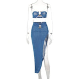 Sexy Skirt Two Piece Set For Women 2022 Spring Strapless Sleeveless Crop Top And Skirt Sets Ladies Elegant Sexy