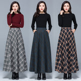 Size High Waist Woolen Plaid Skirts 2020 Winter Warm Women'S Wool Maxi Skirts Office Ladies Fashion Casual Long
