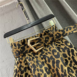 2022 New Arrival High Waist Brown Leopard Slim Wide Leg Shorts With Belt Fashion Tide Women