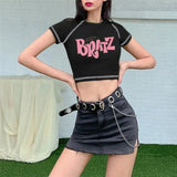 T-shirt y2k Vintage T-shirt Street goth T-shirt Harajuku black Women Short Sleeve Tee Tops BRATZ Print roupas