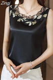 Womens Tops Satin Blouses for Women Women's Vest Lace Sleeveless Tank Top Floral Elegant Blouse Silk Women Clothing Ladies