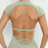 Zingj Nude Yoga Big Dew Back Speed Dry Tight Sports Top Outdoor Running With Chest Pads-Outfit