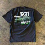 New Summer Retro Printing Short-Sleeved Women's 100 Cotton Loose Graffiti Printing Design Niche