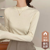 Standing Collar Solid Color Bottom Shirt Female Autumn Winter 2025 New White Inside The Design Sense Slim Hair Long Sleeve Jacket-Outfit