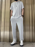 Casual Two Piece Sets Men Fashion O Neck Short Sleeve Tee + Drawstring Design Long Pants Outfits For Mens New