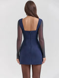 Long Sleeve Plunge Neck Mini Dress- Outfit