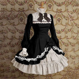 Japanese Style Women Gothic Cosplay Dresses High Waist Contrast-Color Ruffled Sweet Lolita Dress Kawaii