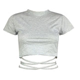 Summer Women Black Short T-Shirts Sexy Crop Tops Short Sleeve Bandage Tee Tops Female Shirts Fashion Woman