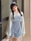 Japanese Sweet Lolita Dress Women Bow Pink Kawaii Party Mini Dresses Female Blue Princess Korean Fashion Dresse Winter
