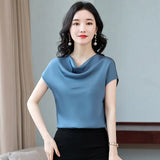 Woman Blouses 2023 Satin Women Tops Summer Short Sleeve Blouse Pile Collar Women's Elegant Blouses Female Clothing