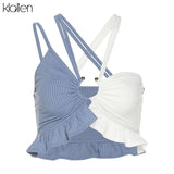 Fashion Sexy Hollow Patchwork Rib Knit Slim Stretch Basic Wild Club Street Camisole Women 2021 New Simple Casual