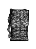 Lace Floral See Through Tank Tops for Women Mesh Sheer Sleeveless Tassels Sexy Black Slim Mini Vests Streetwear