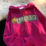Embroidery Hoodies Women's Oversized Street Loose Flocking Sweatshirts Vintage Hoodie Casual Cardigan Sweatshirt