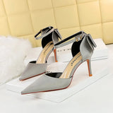 Zingj Korean Version Of Sweet Women's Shoes Fine Heel High Heel Shallow Mouth Pointed Silk Hollow Bow After A Word With