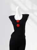 Zingj Crocheted Stereo Rose Sleeveless Sweater Summer Thin Big Round Collar Small Flying Sleeve Jacket Female