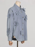 Zingj Wind Three-Dimensional Flower Jeans Top Female Summer 2024 Comfortable Casual Shirt Type Jeans Jacket