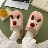 FUNKY 2021 Winter Women's Shoe Cartoon Animal Deer Faux Fur Fleece Sock Christmas Slippers for Home Non-slip Woman