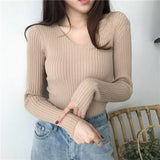 Autumn V Neck Sweater Knitted Fashion Sweaters 2021 Slim Winter Tops For Women Pullover Jumper Pull Femme Truien