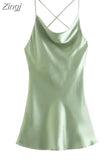 Summer Slip Dress Women 2023 Tie Dye Satin Short Woman Dresses Strappy Sexy Backless Strap Mini Dress Club Party