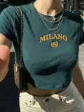 Vintage Logo Embroidery Crop Top-Outfit