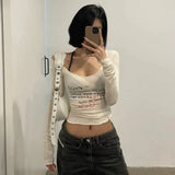 Y2k Aesthetic Slim Women Sexy Crop T-shirt Vintage Letter Print Streetwear Grunge Tshirts Harajuku Vintage Gothic Tee