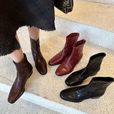 Zingj Autumn High Quality Short Boots Female Burst Inside And Outside The Head Layer Of Leather After The Zipper Flat Bottom Thin Boots Female Fashion Boots-Outfit