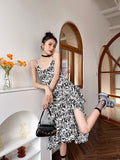 Floral Summer Slip Dresses For Women 2021 V Neck Backless Spaghetti Strap Asymmetrical Long Midi Dress Fashion