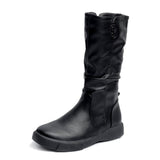 Zingj And Winter New Vintage Plus Velvet Warm Women's Middle Tube Boots Side Zipper Martin Boots Casual Plus Size Knight Boots Women- Outfit