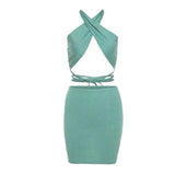 Short Mini Dress Cross Halter Neck Hollow Out Bandage For Summer Hot Girl Boho Sexy Korean Women Dresses