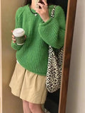 Zingj Wind Soft Waxy Candy Color Round Collar Sweater Female Autumn And Winter Loose Thick Needle And Thick Knit Sweater Overjacket-Outfit