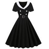 Women Vintage Dresses Cocktail Wedding Party 1950s Vintage Clothes Shawl Collar Double-Breasted Retro Elegant Flare