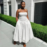 Tube Solid Frill Midi Dress-Outfit