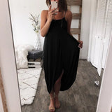 Summer Sexy Spaghetti Straps Women's Maxi Dress 2020 Fashion Solid Sleeveless Beach Split Robe Lady Midi Dress Plus