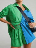 Tracksuit 2022 Shirt Shorts Two Piece Set Green Long Sleeve Top And Mini Shorts Suit Female Summer Lady Fashion