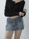 Women'S Jeans Skirt Belt Mini Denim Skirt Korean Low Waist Straight Short Skirt Summer Harajuku Sexy