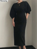 Spring New Elegant Office Ladies Bodycon Dress Fashion Sexy Solid Color Midi Women Slim Party White OL
