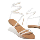 Summer New Round Head Solid Color Strap With Water Drill Large Size Strap Flash Women's Fashion Sandals