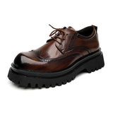 Zingj Shoes Men's Platform Heighten Casual Shoes British Style Leather Shoes Summer Casual Brown Wedding Groom's Shoes
