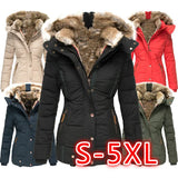 Winter Warm Wool Collar Cotton-Padded Suit Women's Zipper Long Sleeve Slim Hooded Cotton Coat MG118-Outfit