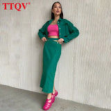 Fashion Cotton Pink Two Piece Sets Womens Outifits Autumn Slim Long Sleeve Shirts With Hollow Out Pencil Skirts Sets