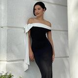 Black Ribbon Off-shoulder Maxi Dress- Outfit