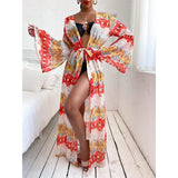 Sexy Bikini Cover-ups Boho Printed Fringed Long Kimono Carfigan Tunic Women Plus Size Beach Wear Swim Suit Cover
