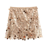 Champagne Sequin Mini Skirts For Women Fashion Sexy Shiny High Waist Aline Skirt Purple Glitter Evening Party Club