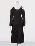 Temperament Simple Wind And Leisure Two Sets 2025 New V-Neck Sling Belt Clothing + High-Rise Pressure Folded Skirt
